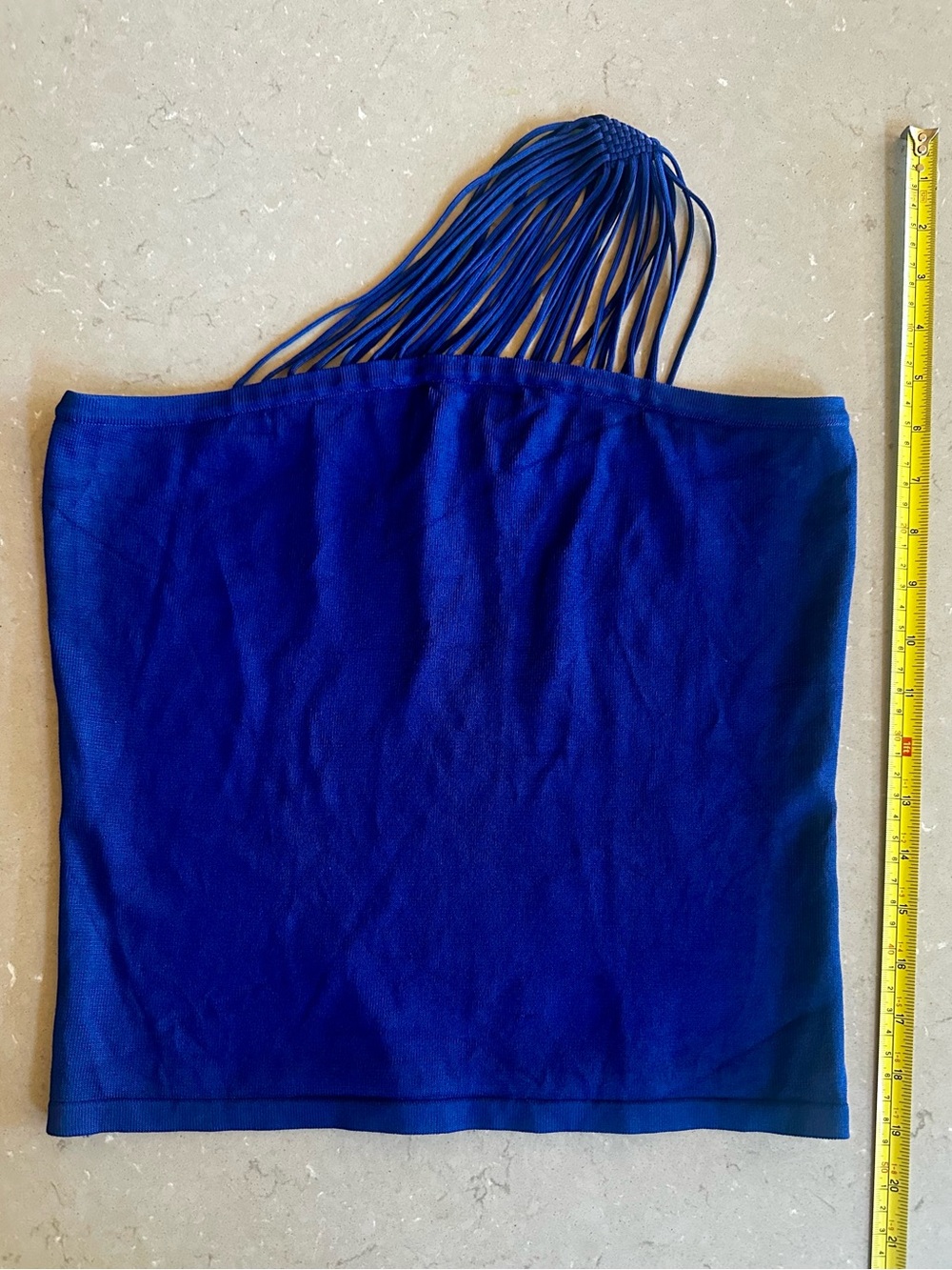 Petite Violets Colleen Lopez Royal Blue One Shoulder FringeTop Small Patriotic